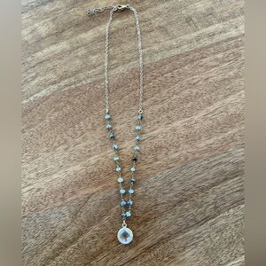Delicate grey and black Bead Gold Y Necklace with Clear Pendant